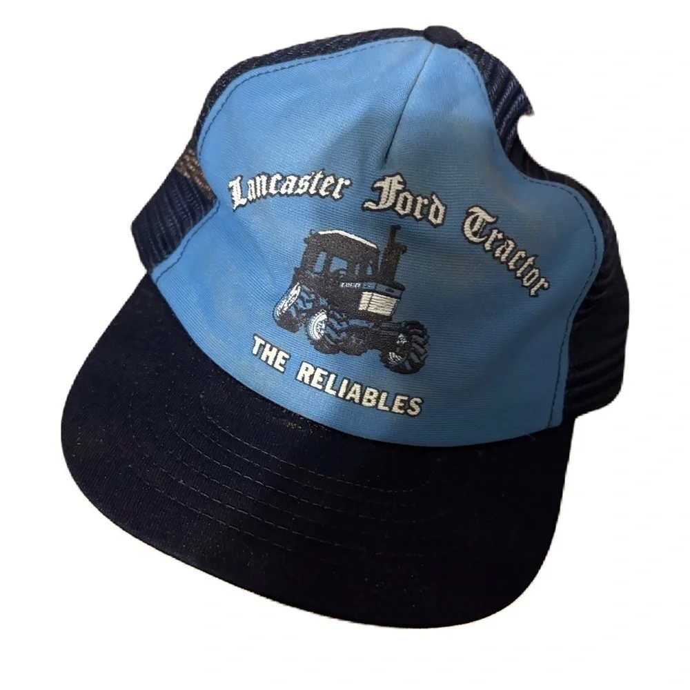 Vintage Lancaster Ford Tractor The Reliables Mesh Snap Back Trucker Hat Blue